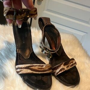 Donald J. Pliner Leopard Print Heels with with jeweled on strap Details